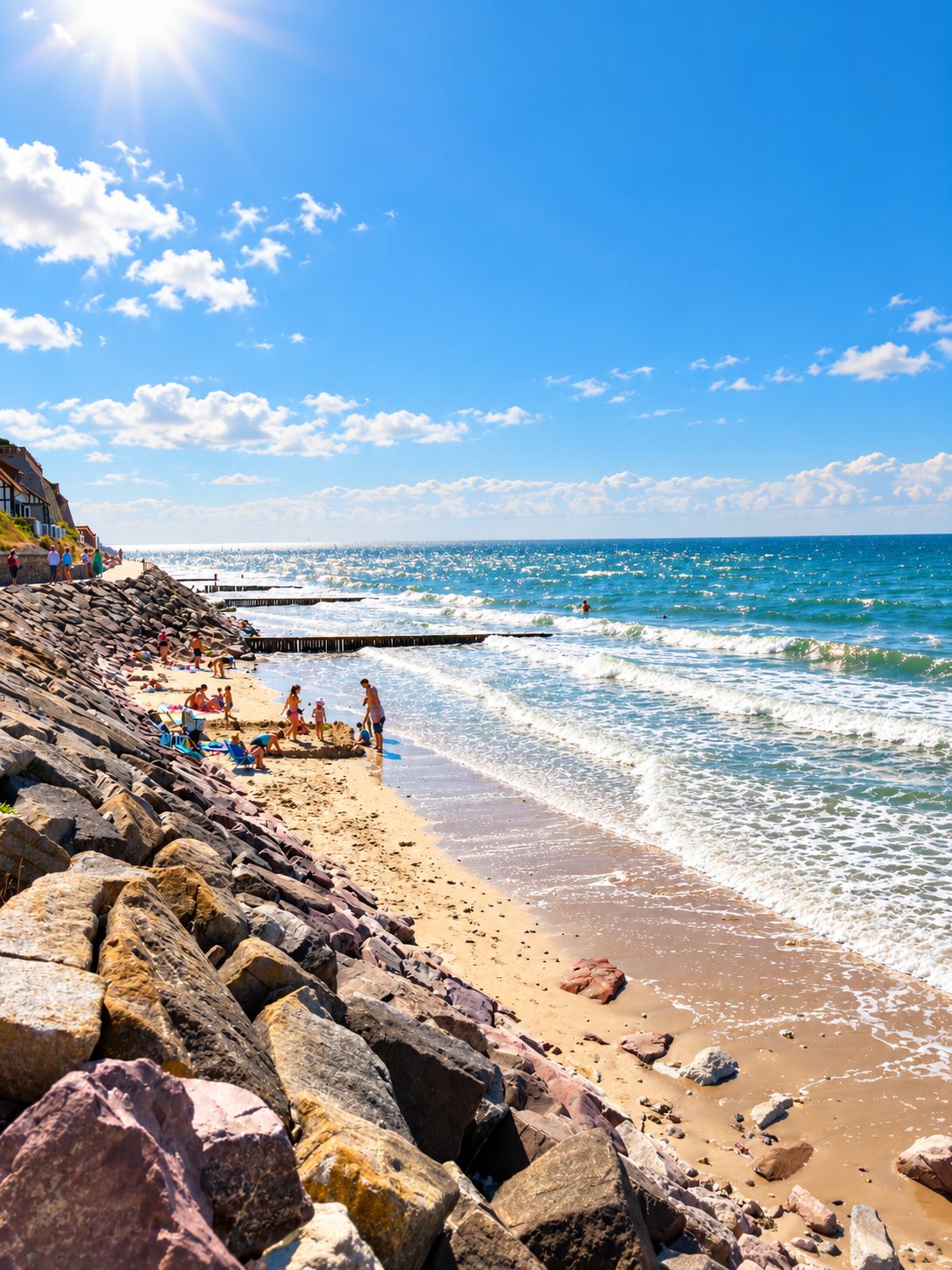 La plage de Villerville un jour d'été, la mer et les rochers